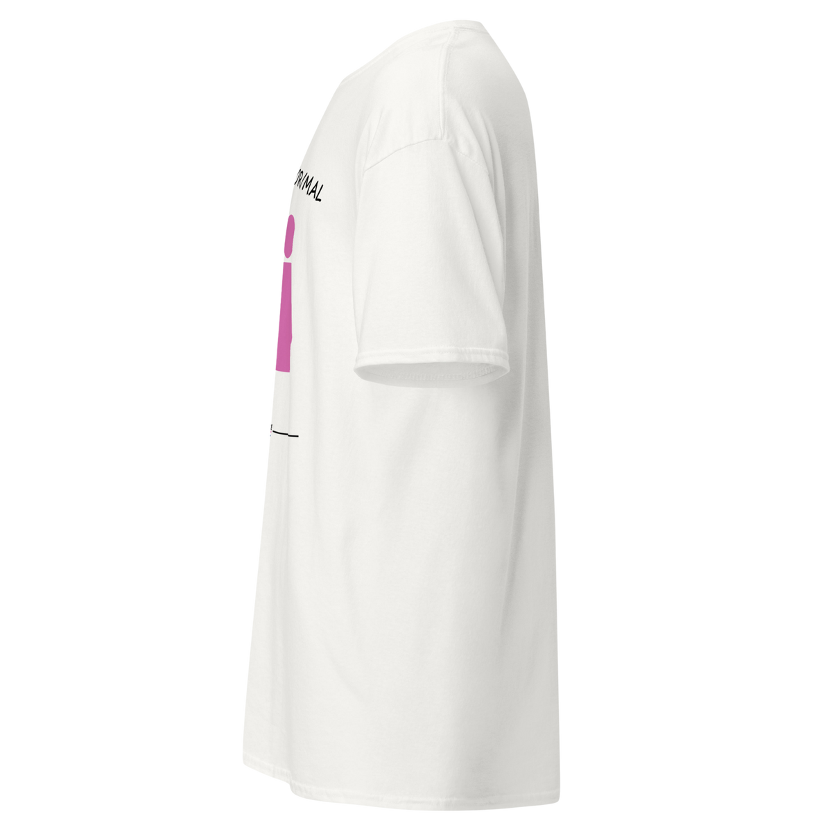 White t-shirt shown from the side, showing the sleeve