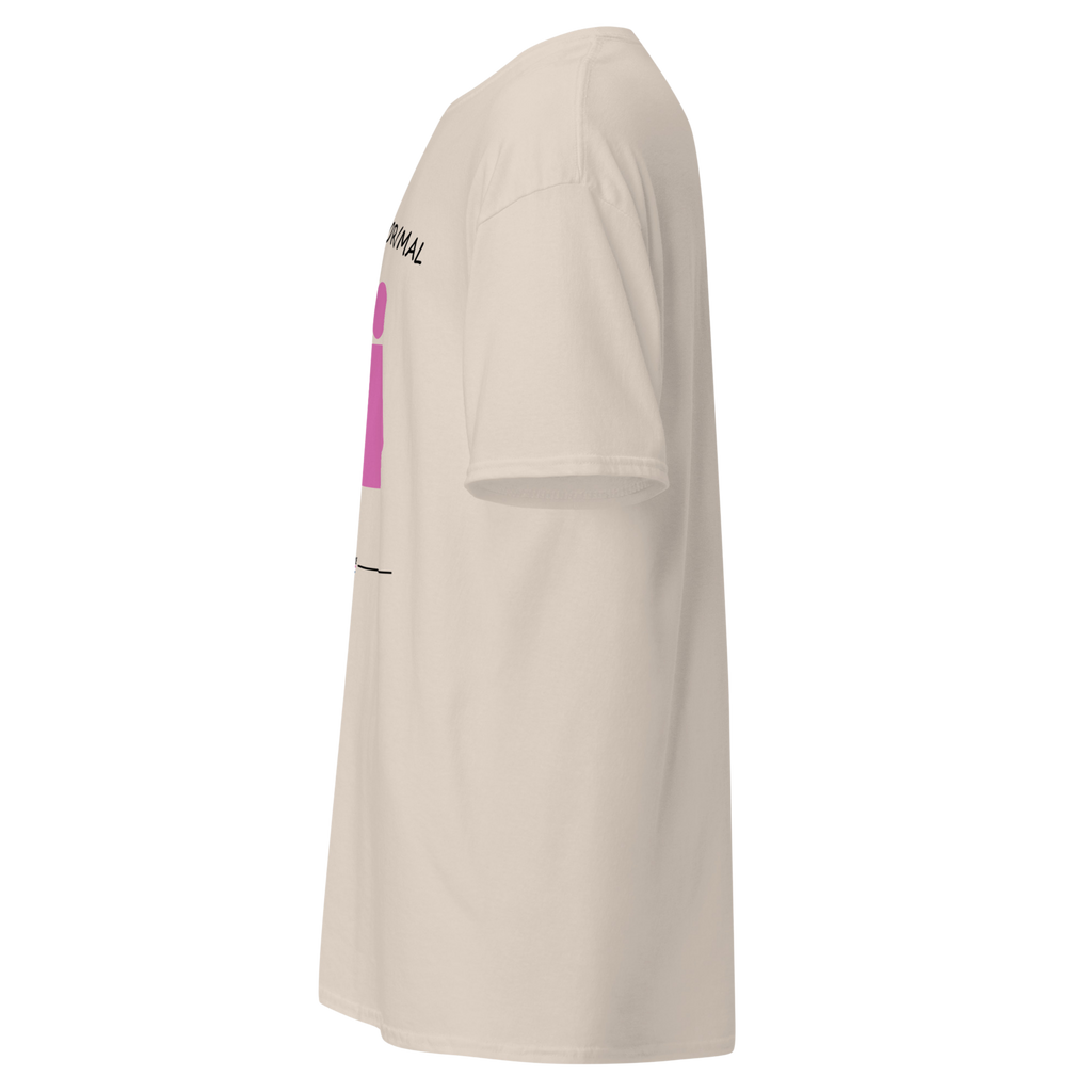 Cream t-shirt shown from the side, showing the sleeve