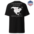 Black t-shirt with the Monroe Doctrine design showing a map of North America