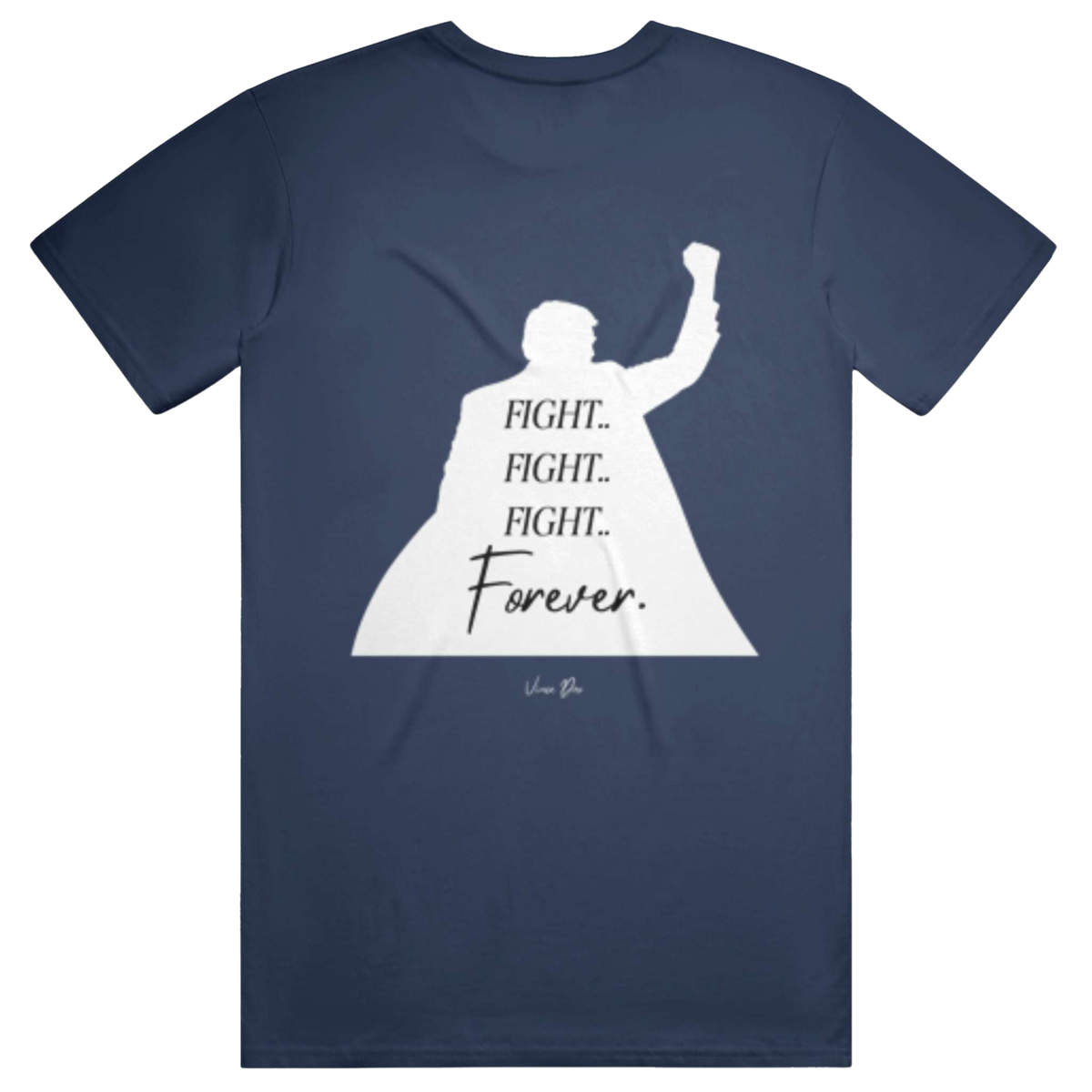 Heather navy t-shirt with the Fight Fight Fight Forever design showing a raised-fist silhouette