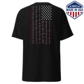 Black t-shirt with the Battle Hymn of the Republic design showing a vertical American flag in lyrics