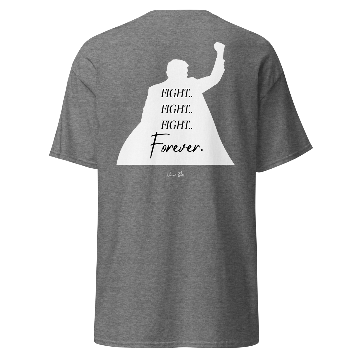 Heather grey t-shirt with the Fight Fight Fight Forever raised-fist design