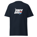 Navy t-shirt with the Vince Dao Show logo in white with red and blue bars