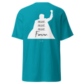 Teal t-shirt with the Fight Fight Fight Forever raised-fist design